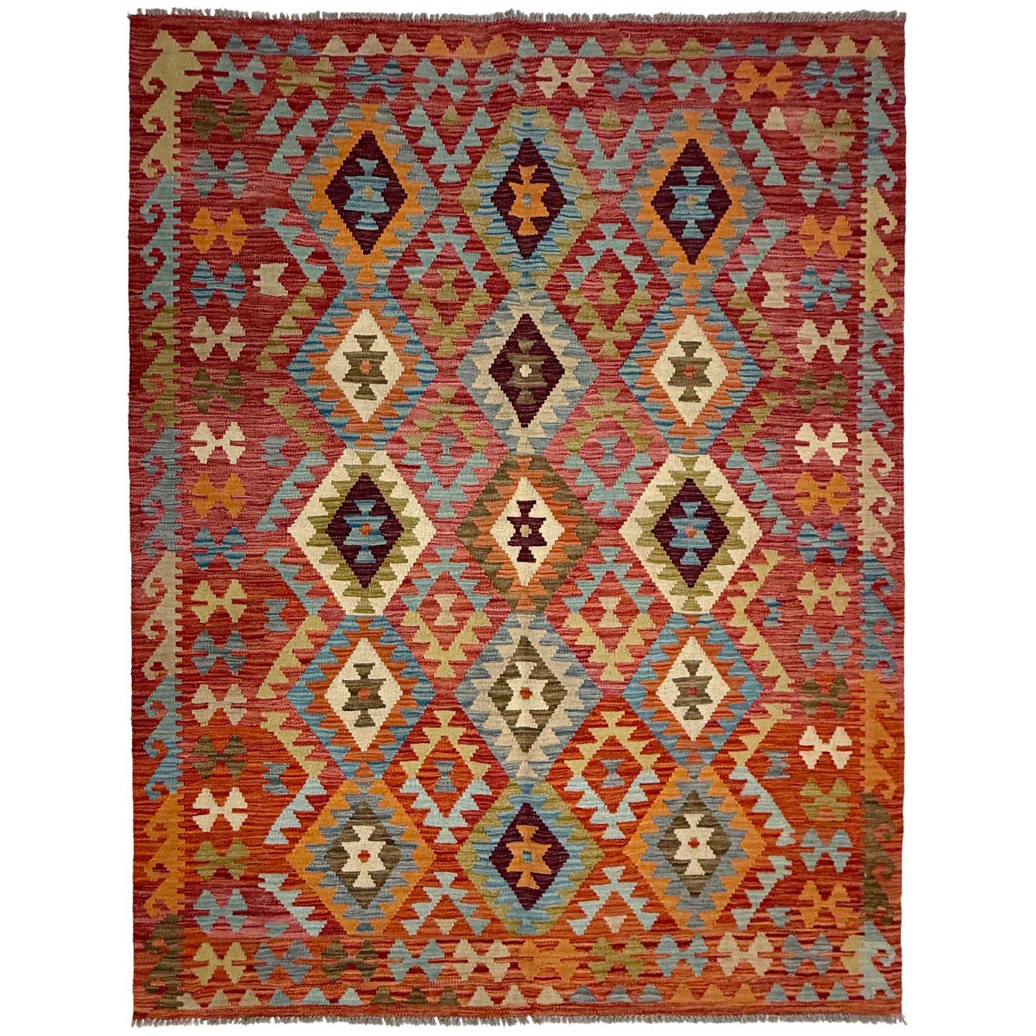 Handmade Turkish Design Wool Kilim 5' 3" x 6' 8" ft / 159 x 202 cm - No. R38814