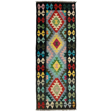 Hand Knotted Afghan Style Kilim Runner 2' 2" x 6' 6" ft / 67 x 197 cm - No. R38817