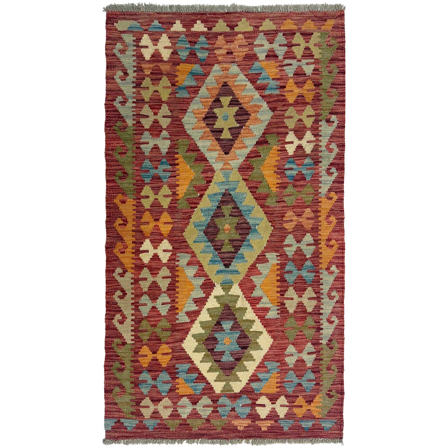 Hand Woven Wool Kelim 2' 10" x 4' 11" ft / 86 x 150 cm - No. R38819