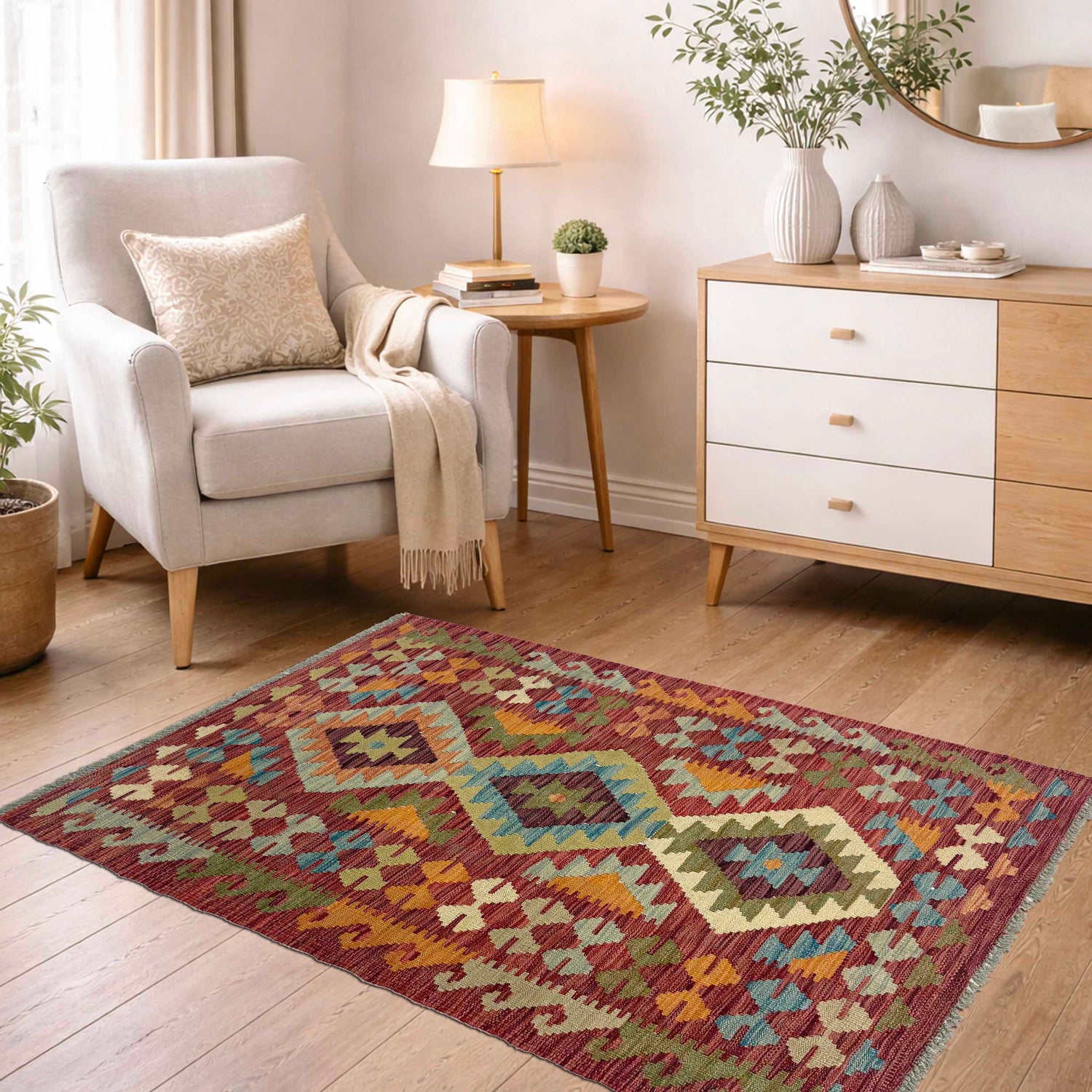 Hand Woven Wool Kelim 2' 10" x 4' 11" ft / 86 x 150 cm - No. R38819