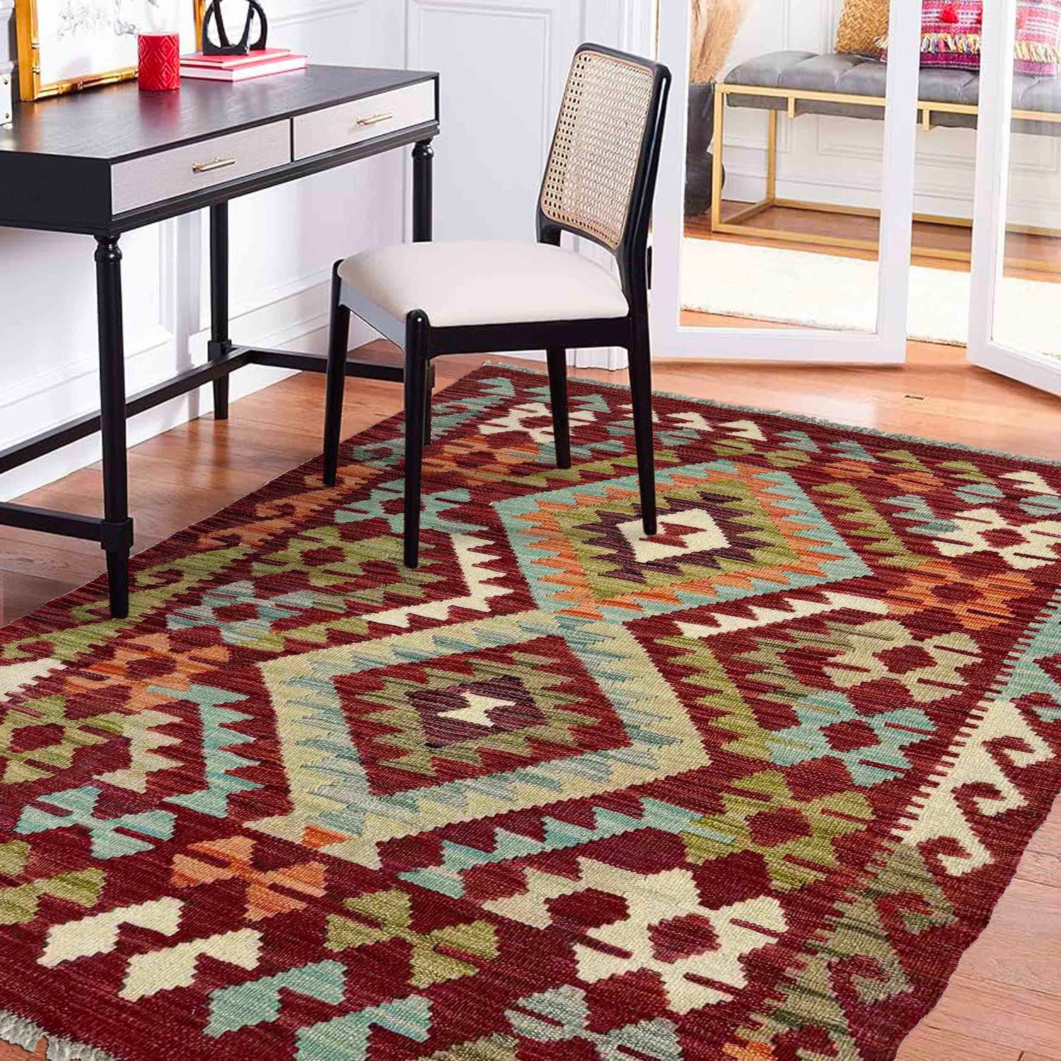 Hand Knotted Afghan Style Kilim 2' 9" x 4' 2" ft / 85 x 126 cm - No. R38821