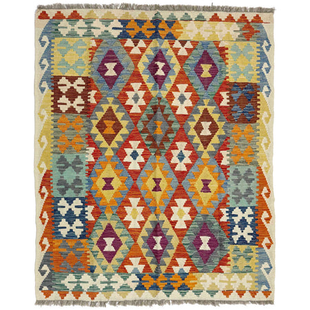 Handmade Turkish Design Wool Kilim 5' 0" x 6' 4" ft / 152 x 194 cm - No. R38941