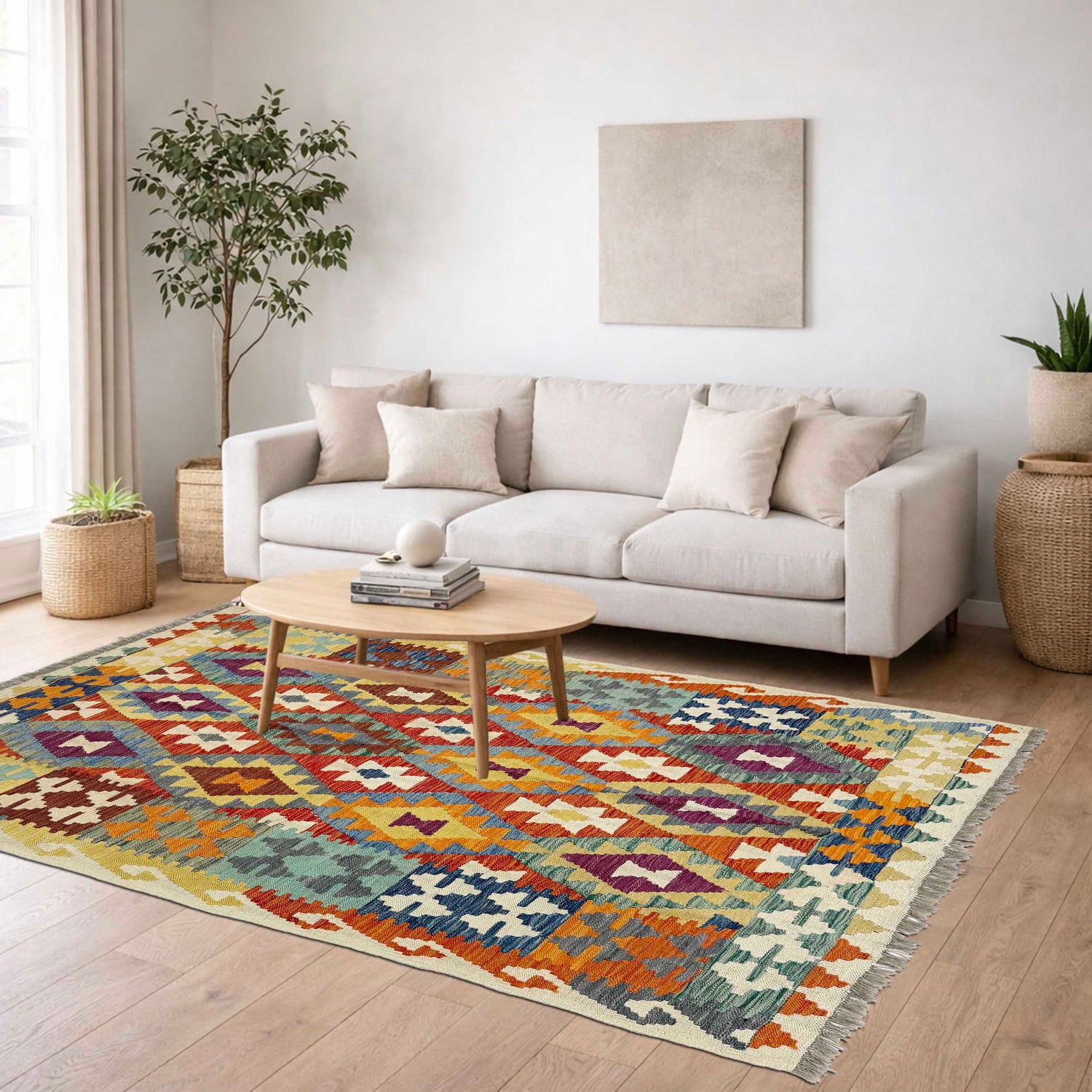 Handmade Turkish Design Wool Kilim 5' 0" x 6' 4" ft / 152 x 194 cm - No. R38941