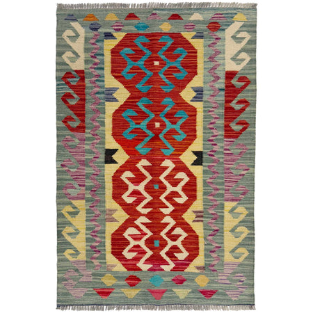 Handmade Afghan Vegetable Kilim 2' 8" x 4' 2" ft / 81 x 128 cm - No. R38952