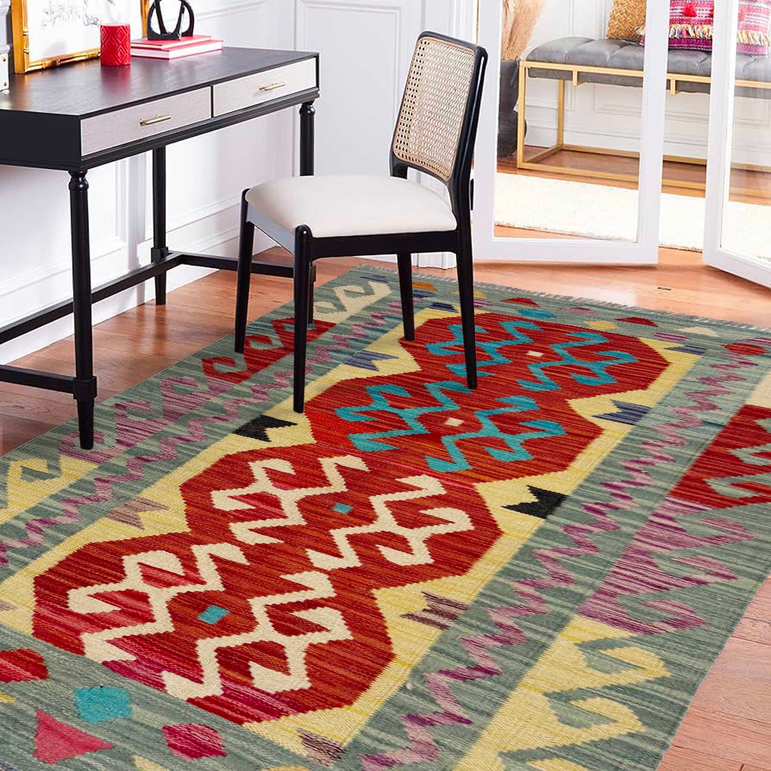 Handmade Afghan Vegetable Kilim 2' 8" x 4' 2" ft / 81 x 128 cm - No. R38952