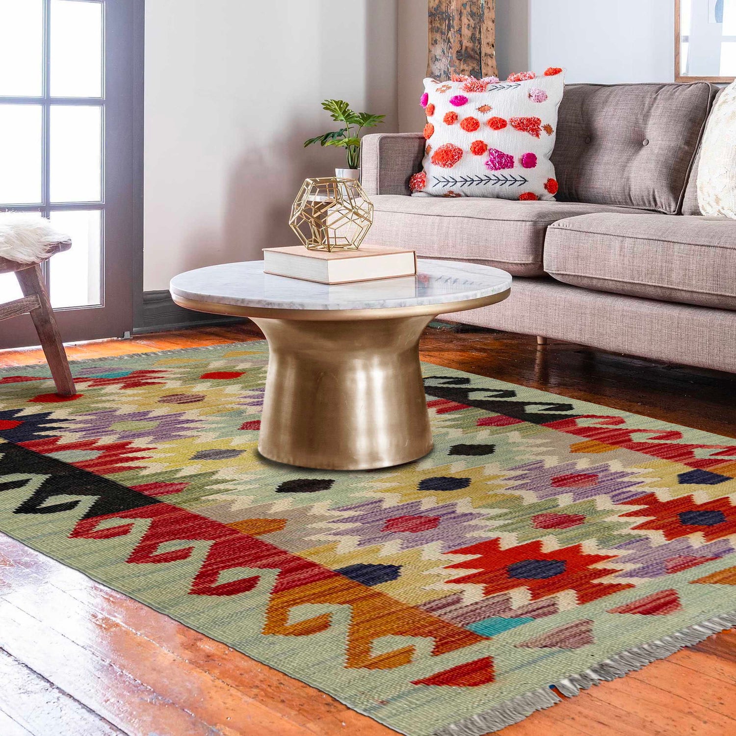 Hand Made Afghan Kilim 2' 6" x 4' 0" ft / 77 x 122 cm - No. R38953