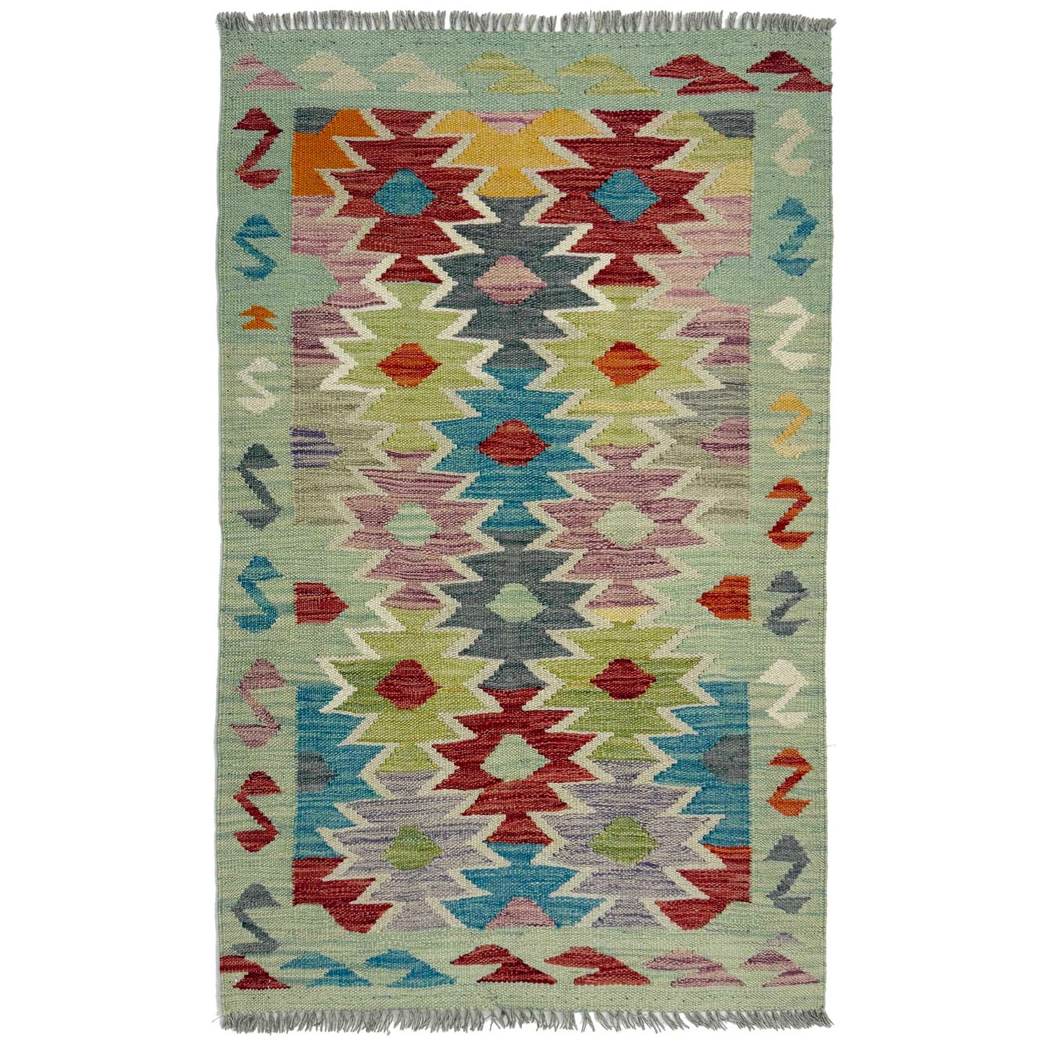 Multi Color ful Flat-Weave Wool Kilim 2' 6" x 4' 0" ft / 77 x 121 cm - No. R38954