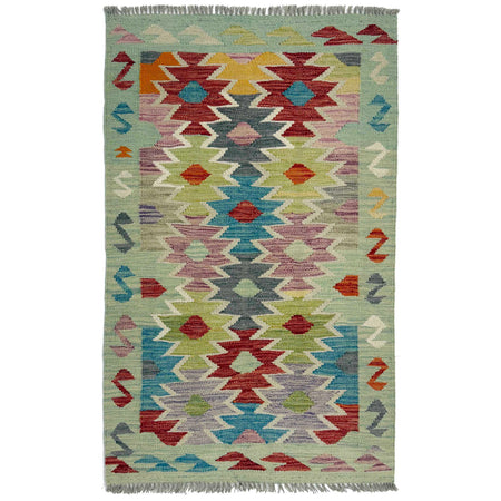 Multi Color ful Flat-Weave Wool Kilim 2' 6" x 4' 0" ft / 77 x 121 cm - No. R38954