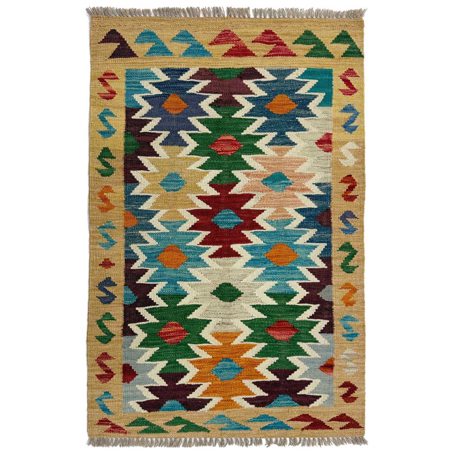 Hand Knotted Afghan Style Kilim 2' 6" x 4' 2" ft / 77 x 126 cm - No. R38957