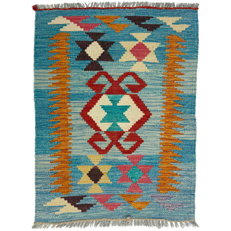 Hand Knotted Afghan Style Kilim 2' 0" x 2' 11" ft / 62 x 90 cm - No. R38958