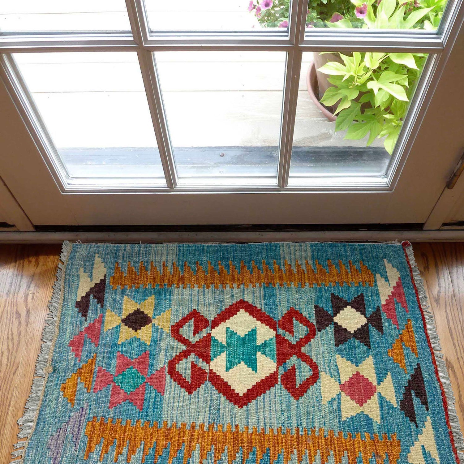 Hand Knotted Afghan Style Kilim 2' 0" x 2' 11" ft / 62 x 90 cm - No. R38958