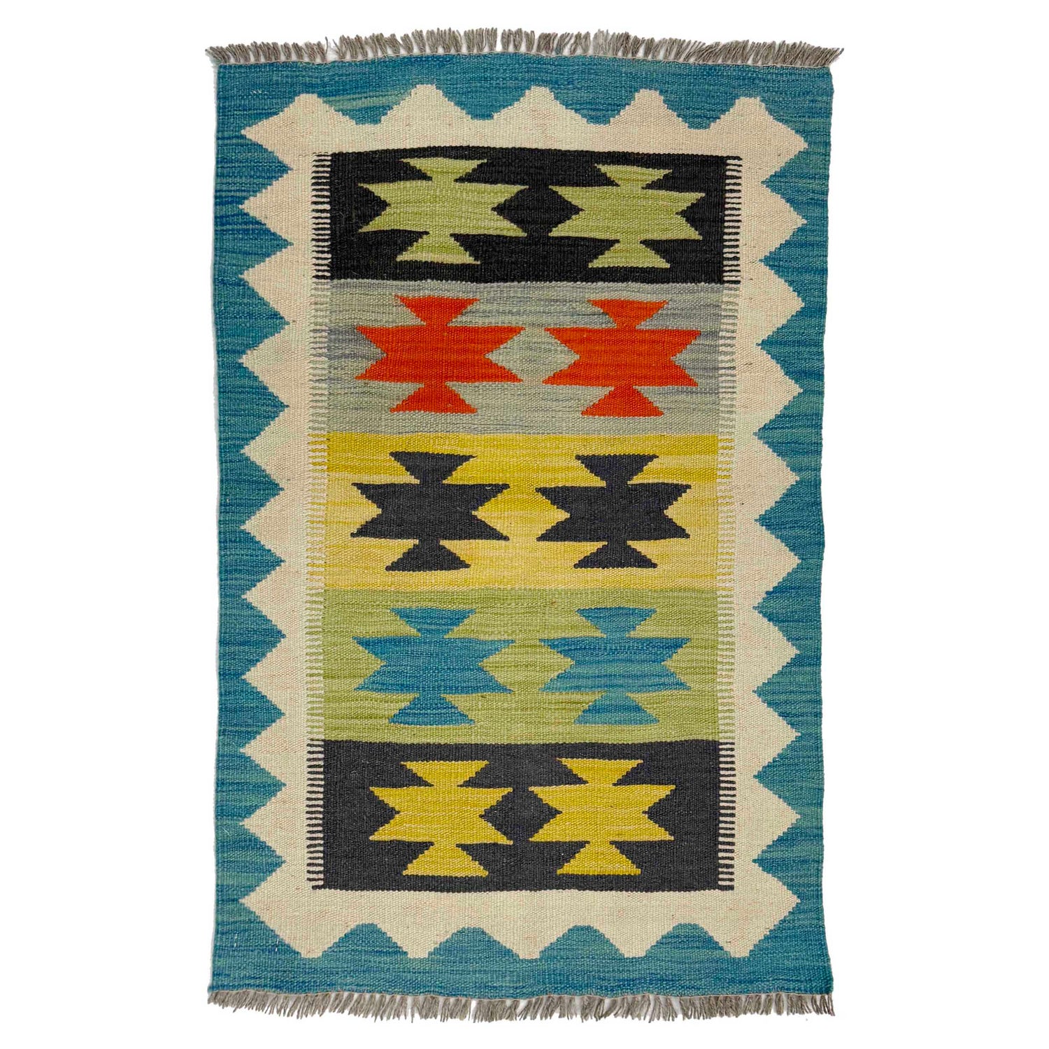 Hand Woven Wool Kelim 2' 0" x 3' 0" ft / 62 x 91 cm - No. R38959