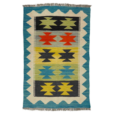 Hand Woven Wool Kelim 2' 0" x 3' 0" ft / 62 x 91 cm - No. R38959