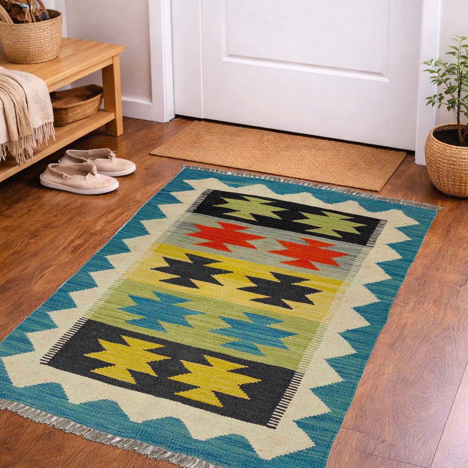Hand Woven Wool Kelim 2' 0" x 3' 0" ft / 62 x 91 cm - No. R38959