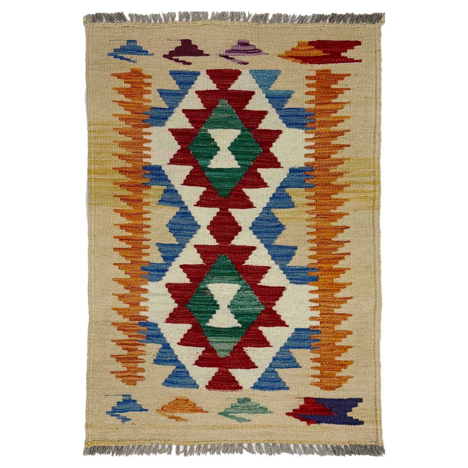 Handmade Turkish Design Wool Kilim 2' 0" x 2' 11" ft / 60 x 90 cm - No. R38960