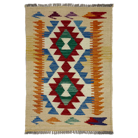 Handmade Turkish Design Wool Kilim 2' 0" x 2' 11" ft / 60 x 90 cm - No. R38960