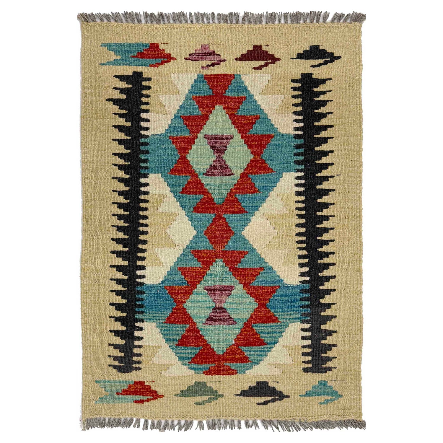 Handmade Afghan Vegetable Kilim 2' 0" x 3' 0" ft / 60 x 92 cm - No. R38963