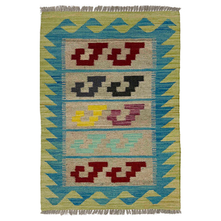 Multi Color ful Flat-Weave Wool Kilim 2' 0" x 3' 1" ft / 61 x 93 cm - No. R38966