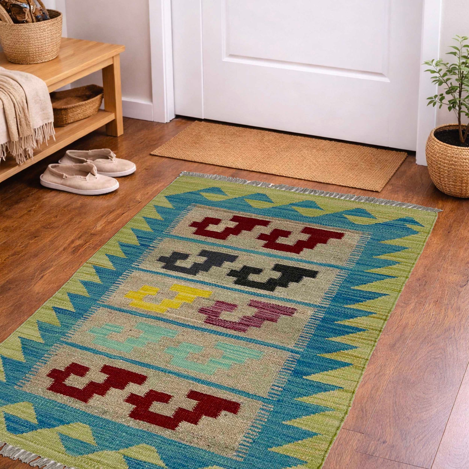 Multi Color ful Flat-Weave Wool Kilim 2' 0" x 3' 1" ft / 61 x 93 cm - No. R38966