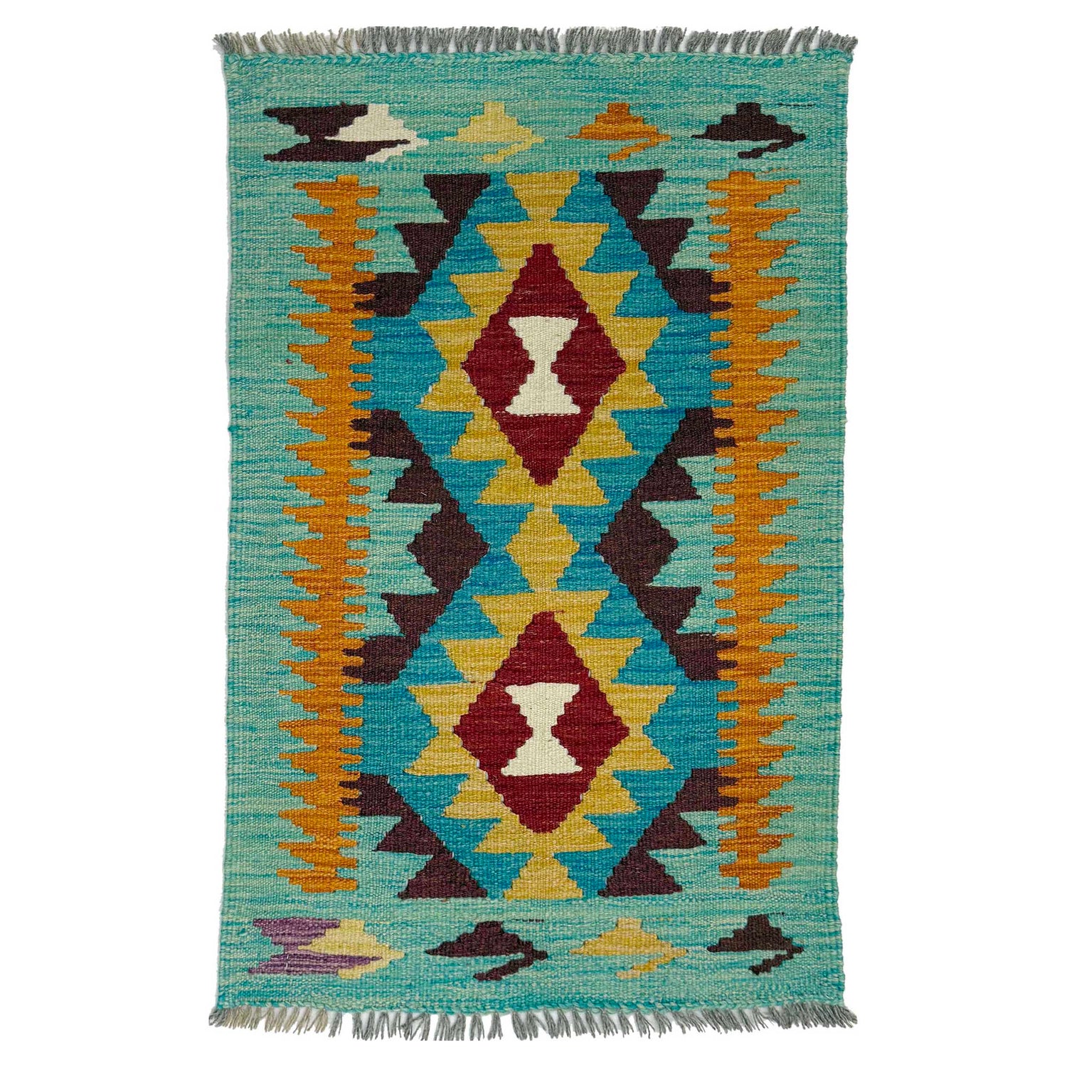 Hand Woven Wool Kelim 2' 0" x 3' 0" ft / 60 x 92 cm - No. R38970