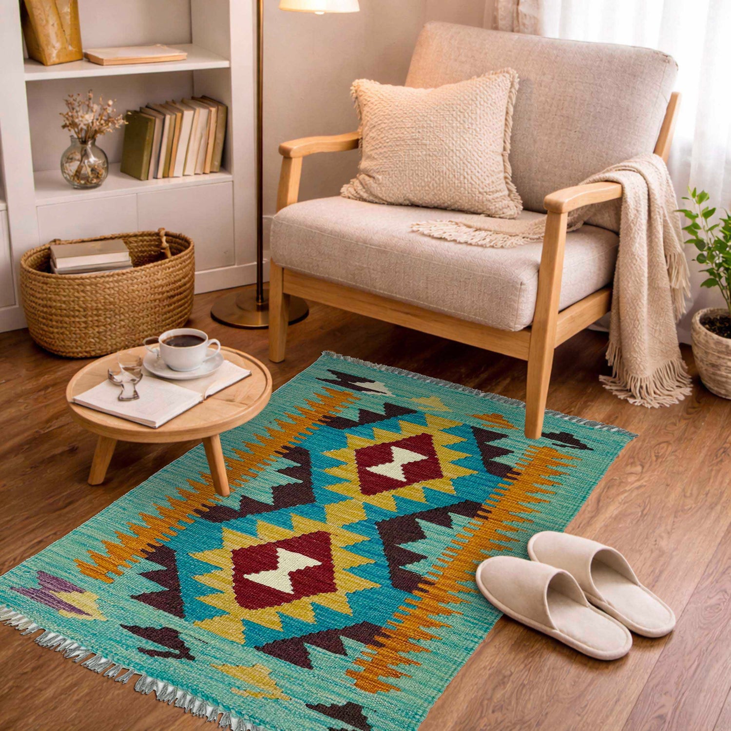 Hand Woven Wool Kelim 2' 0" x 3' 0" ft / 60 x 92 cm - No. R38970