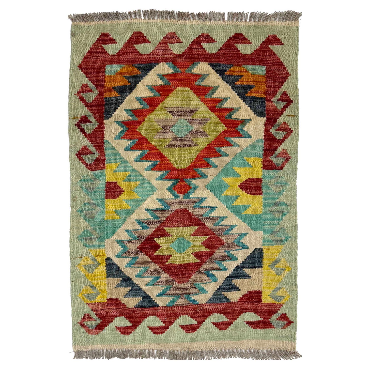 Handmade Turkish Design Wool Kilim 1' 11" x 2' 10" ft / 58 x 86 cm - No. R38971