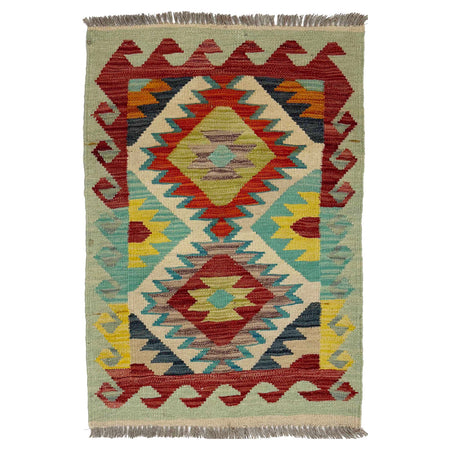 Handmade Turkish Design Wool Kilim 1' 11" x 2' 10" ft / 58 x 86 cm - No. R38971