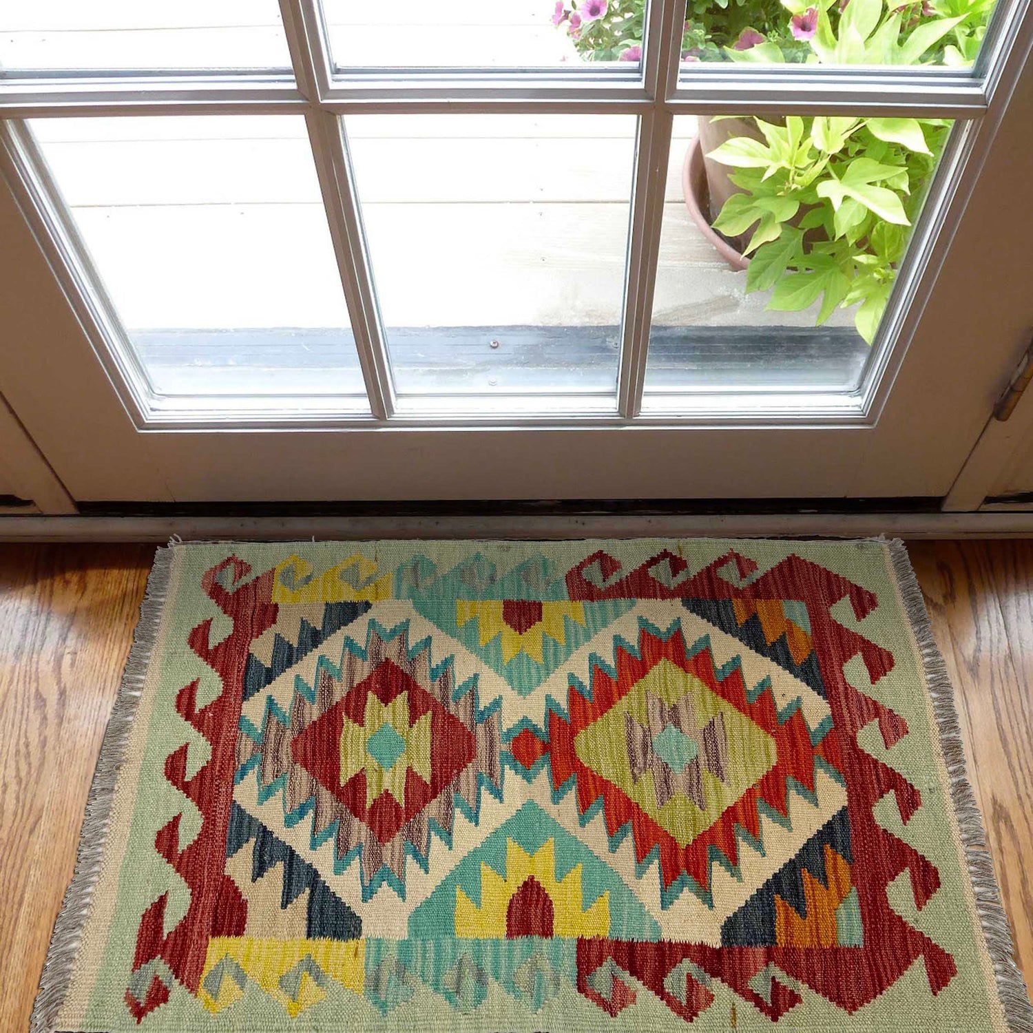 Handmade Turkish Design Wool Kilim 1' 11" x 2' 10" ft / 58 x 86 cm - No. R38971