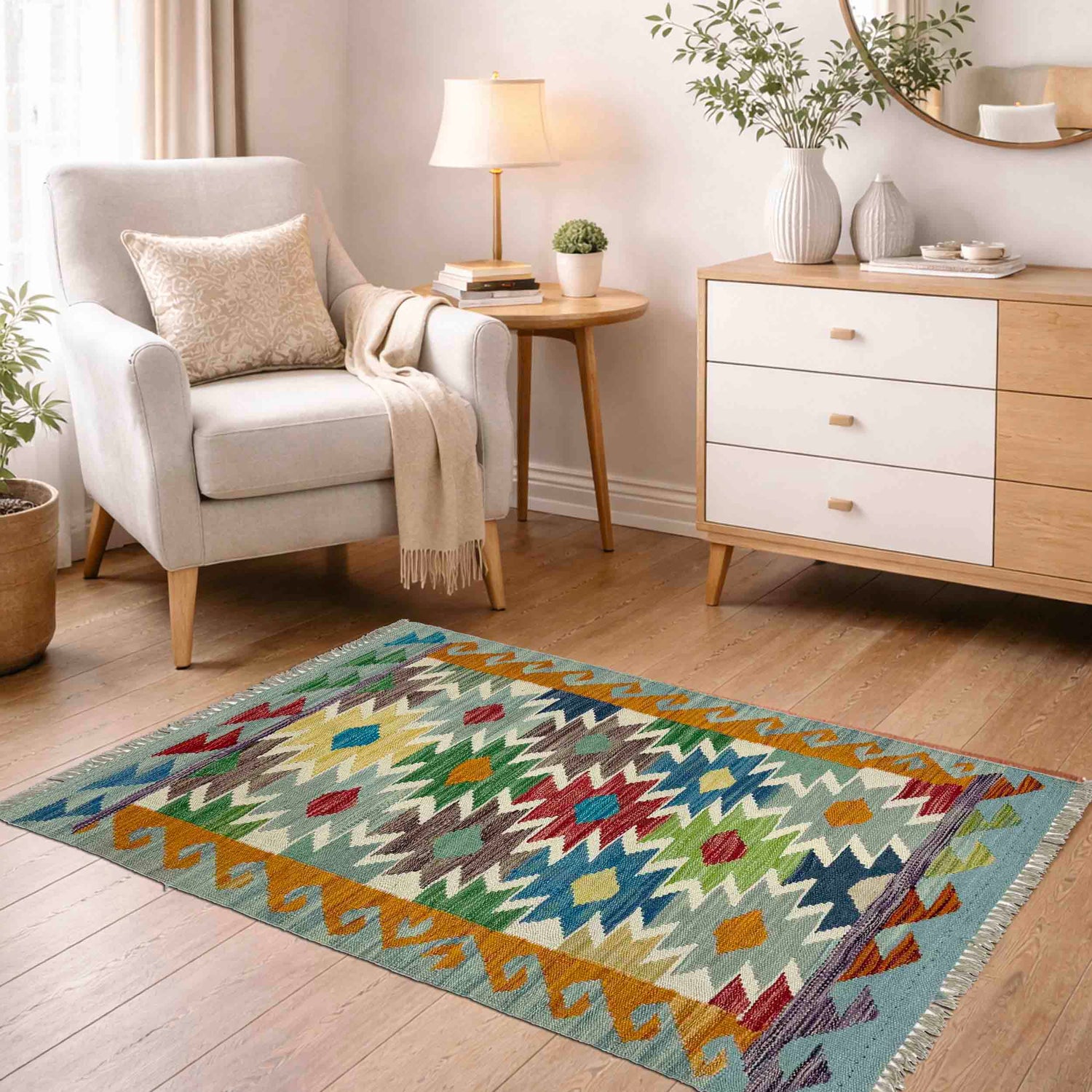 Hand Woven Wool Kelim 2' 7" x 4' 1" ft / 78 x 125 cm - No. R38977