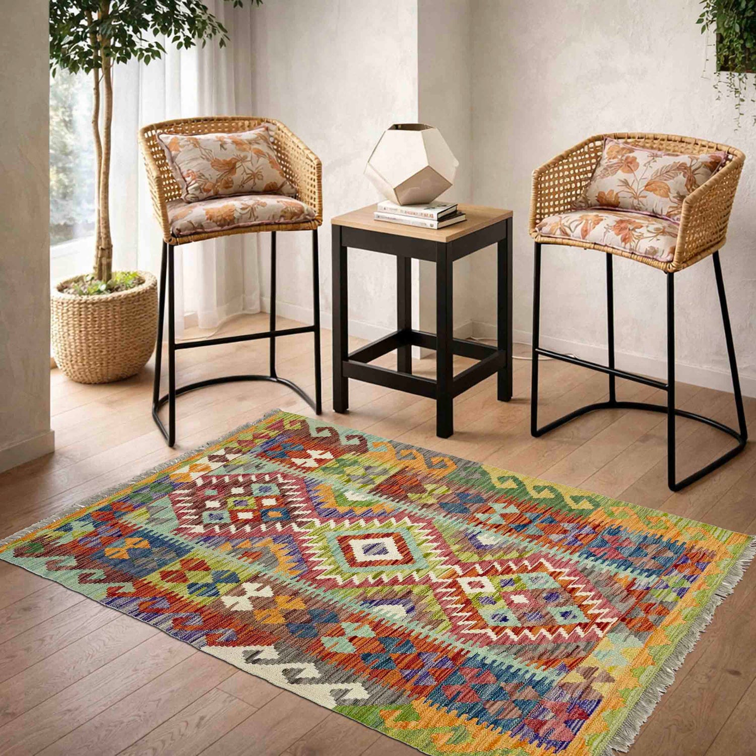 Handmade Vegetable Kilim 3' 5" x 4' 11" ft / 103 x 150 cm - No. R38979