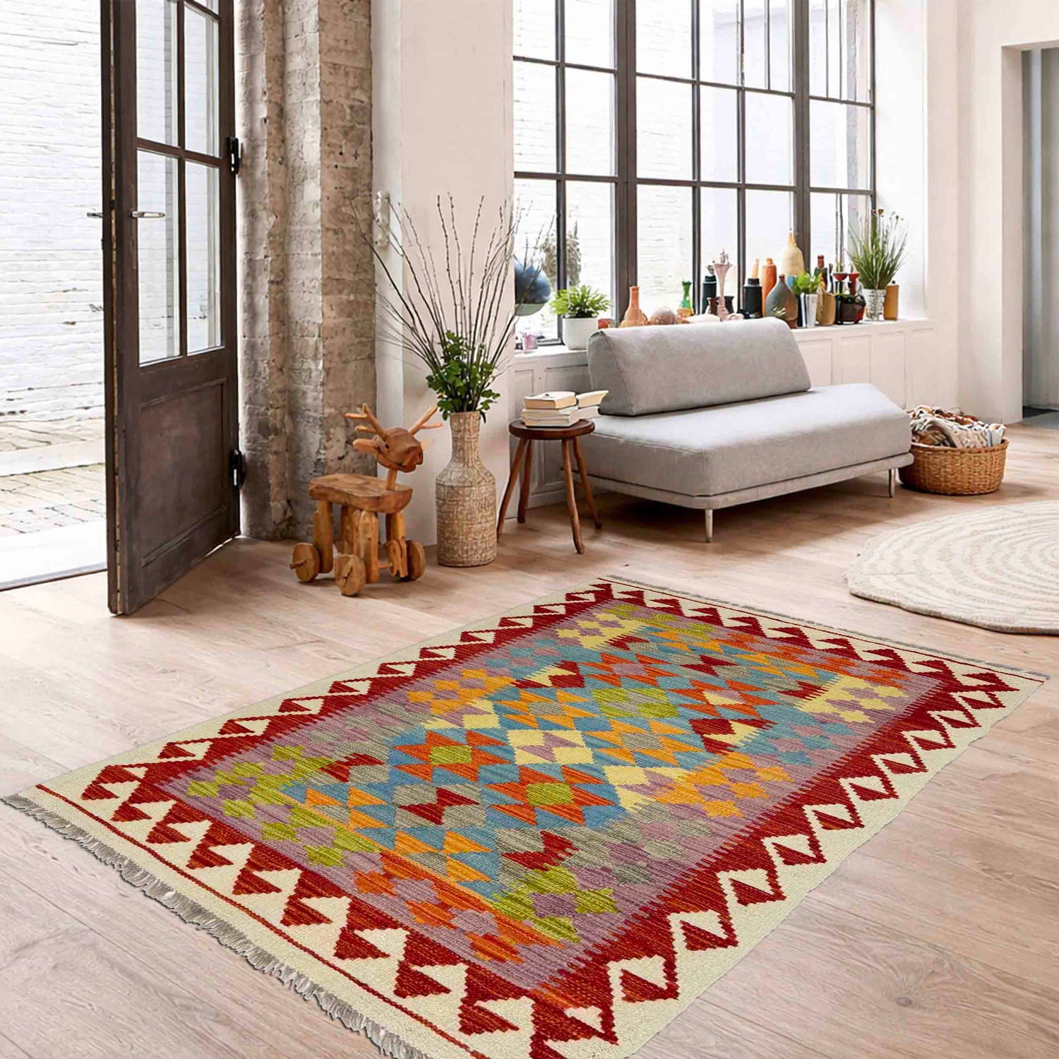 Hand Made Afghan Kilim 3' 0" x 4' 10" ft / 92 x 148 cm - No. R38980