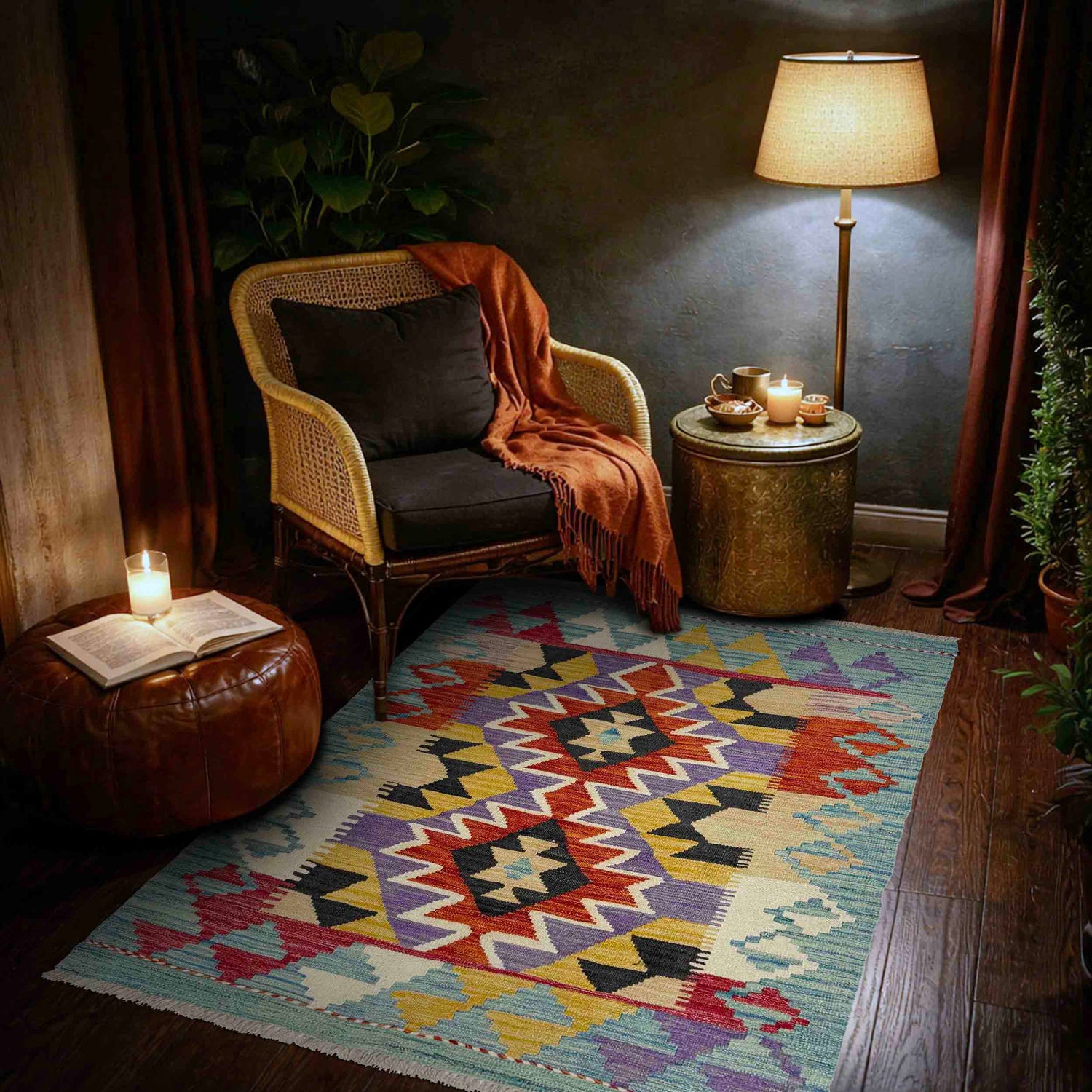 Handmade Vegetable Kilim 3' 6" x 4' 9" ft / 106 x 145 cm - No. R38982