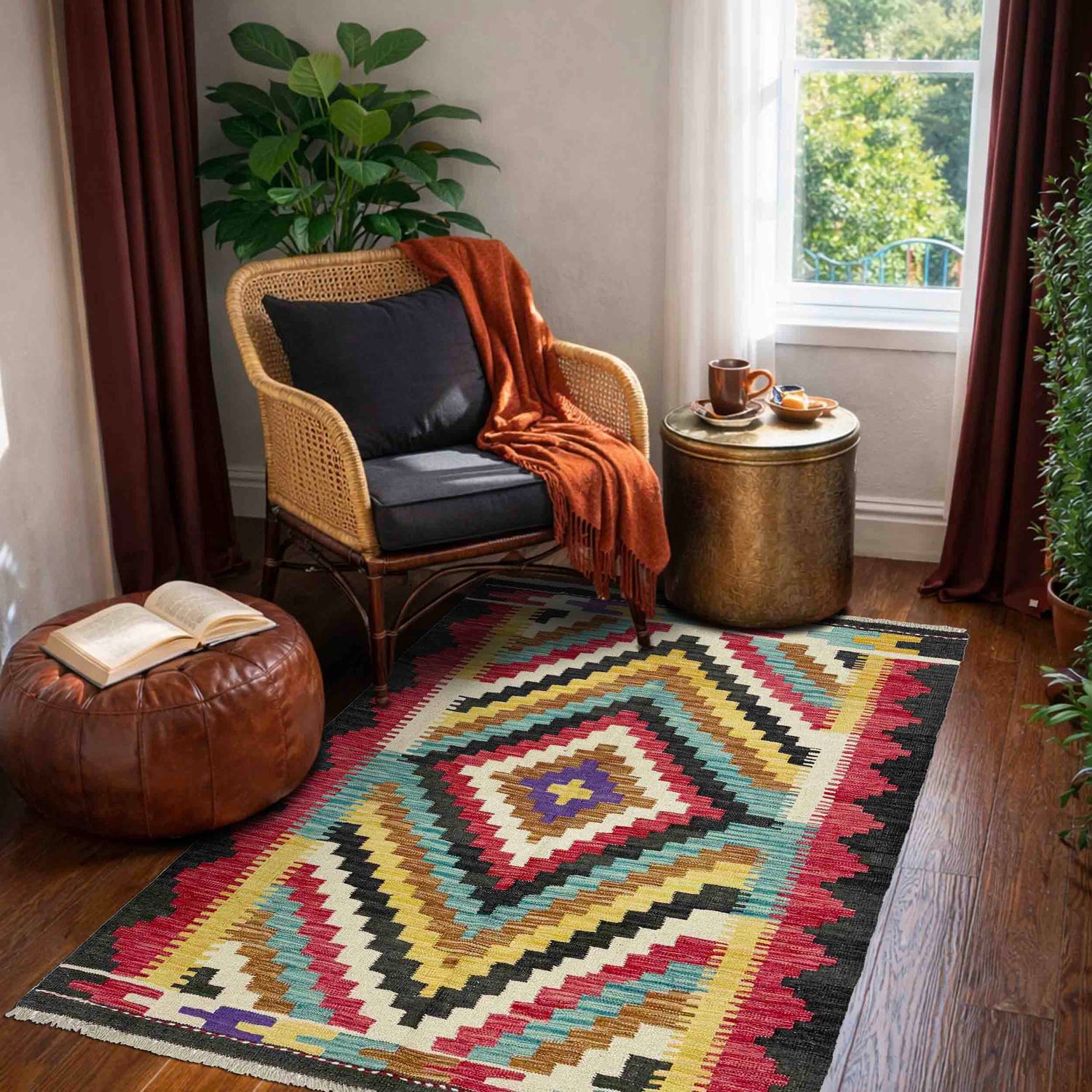 Handmade Vegetable Kelim 3' 10" x 5' 1" ft / 116 x 155 cm - No. R38983
