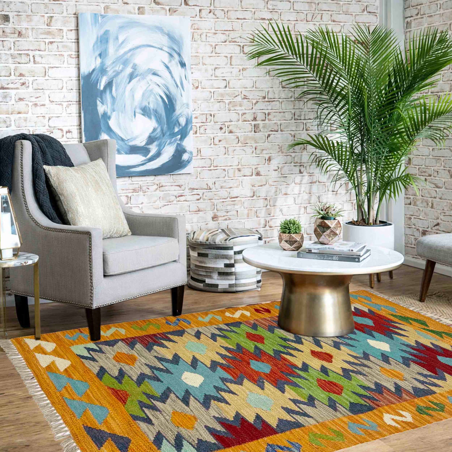 Handmade Afghan Vegetable Kilim 2' 7" x 4' 0" ft / 79 x 123 cm - No. R38990