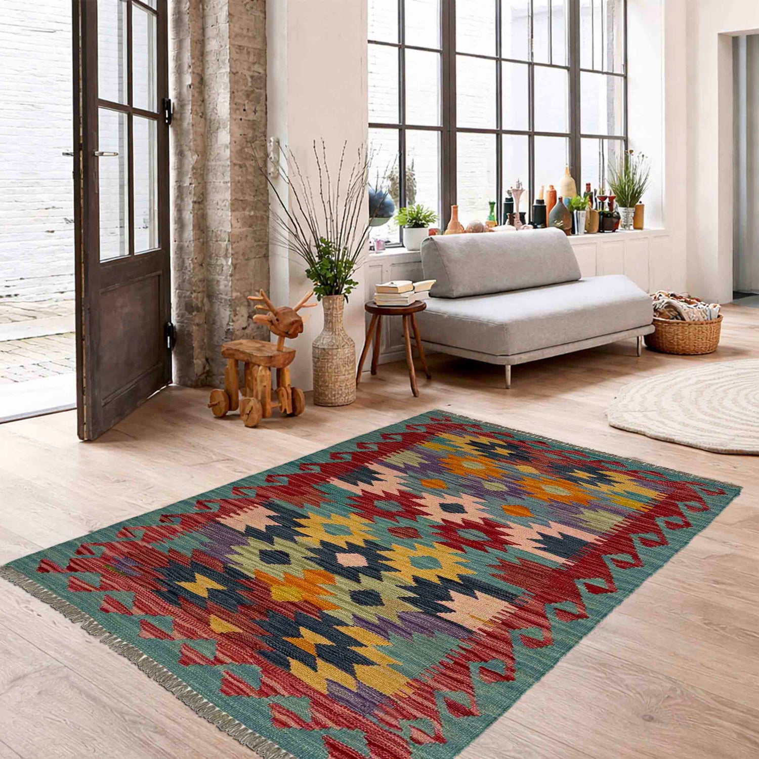 Hand Made Afghan Kilim 2' 7" x 4' 0" ft / 80 x 122 cm - No. R38994