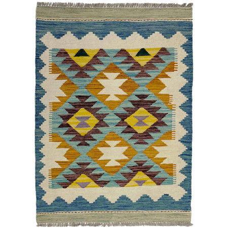 Multi Color ful Flat-Weave Wool Kilim 2' 10" x 3' 11" ft / 86 x 120 cm - No. R38997