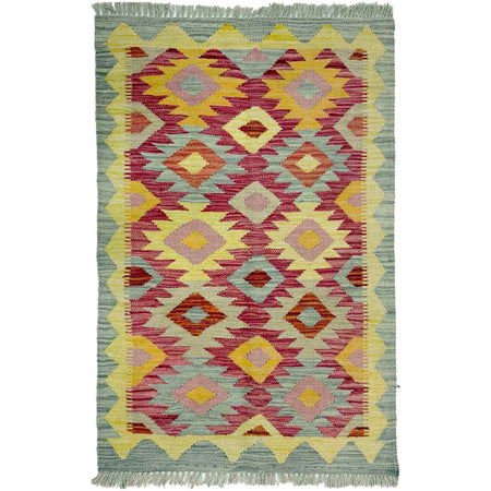 Hand Woven Wool Kelim 2' 5" x 4' 0" ft / 74 x 122 cm - No. R39002