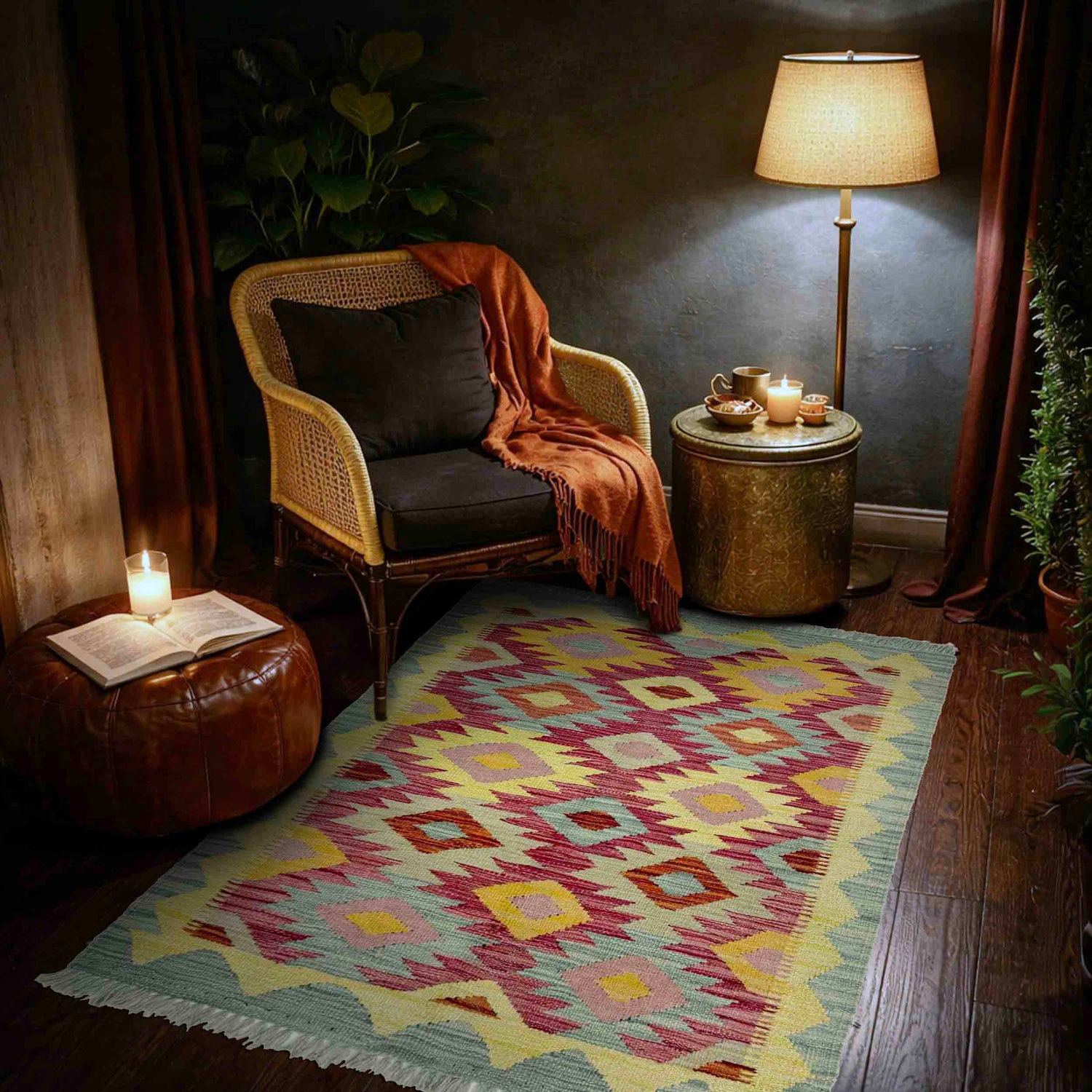 Hand Woven Wool Kelim 2' 5" x 4' 0" ft / 74 x 122 cm - No. R39002