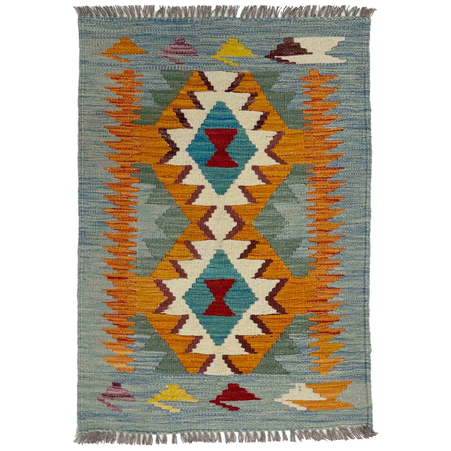 Multi Color ful Flat-Weave Wool Kilim 2' 0" x 3' 0" ft / 61 x 91 cm - No. R39006