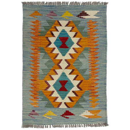 Multi Color ful Flat-Weave Wool Kilim 2' 0" x 3' 0" ft / 61 x 91 cm - No. R39006