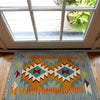 Multi Color ful Flat-Weave Wool Kilim 2' 0" x 3' 0" ft / 61 x 91 cm - No. R39006