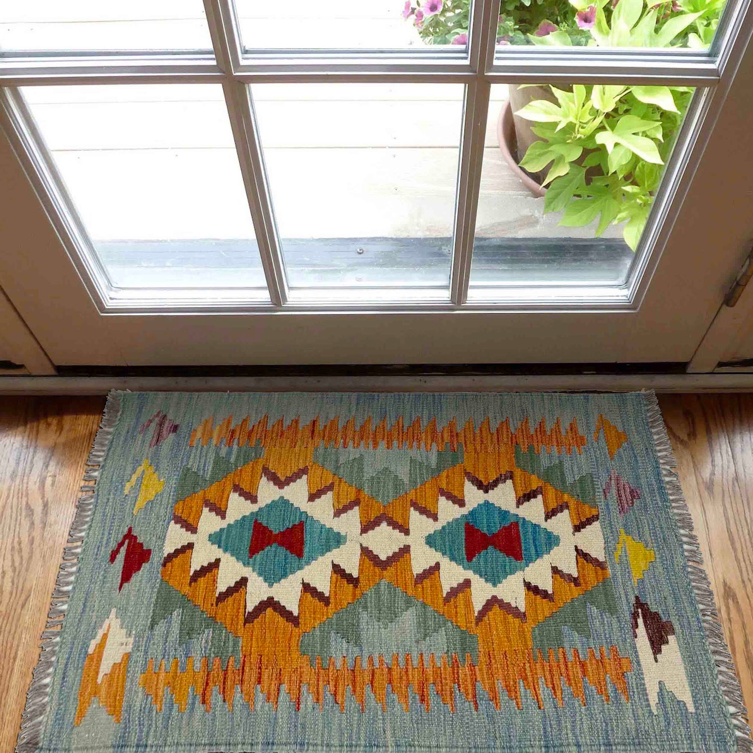Multi Color ful Flat-Weave Wool Kilim 2' 0" x 3' 0" ft / 61 x 91 cm - No. R39006