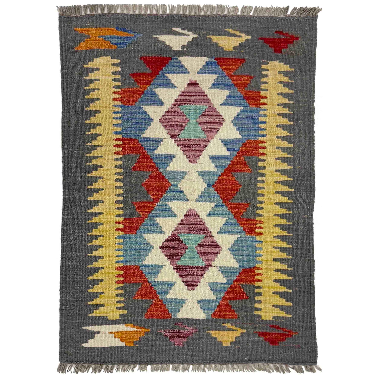 Handmade Vegetable Kilim 2' 1" x 3' 0" ft / 63 x 92 cm - No. R39007