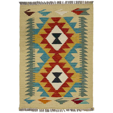 Hand Knotted Afghan Style Kilim 2' 0" x 2' 11" ft / 60 x 90 cm - No. R39010