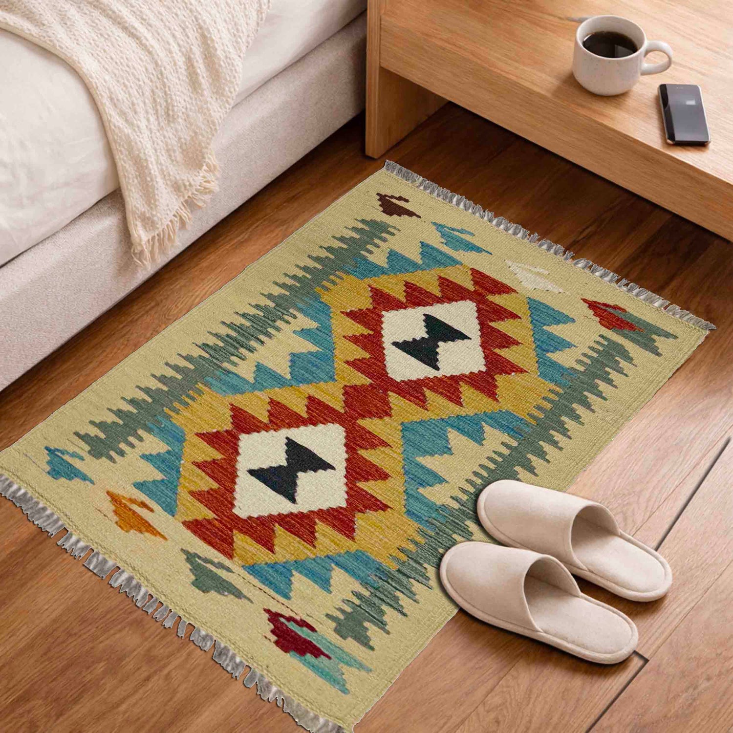 Hand Knotted Afghan Style Kilim 2' 0" x 2' 11" ft / 60 x 90 cm - No. R39010