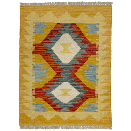 Hand Woven Wool Kelim 2' 1" x 2' 11" ft / 63 x 89 cm - No. R39011