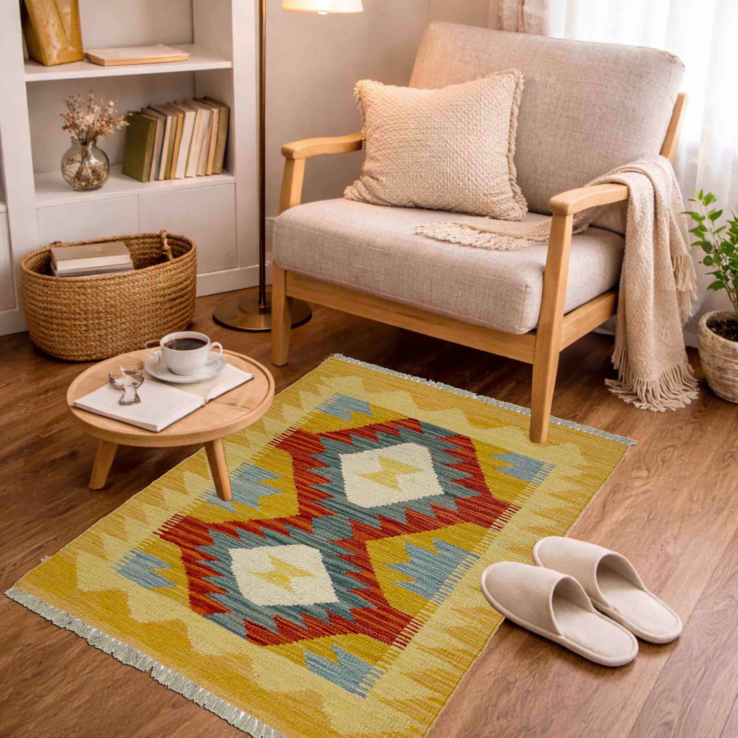 Hand Woven Wool Kelim 2' 1" x 2' 11" ft / 63 x 89 cm - No. R39011