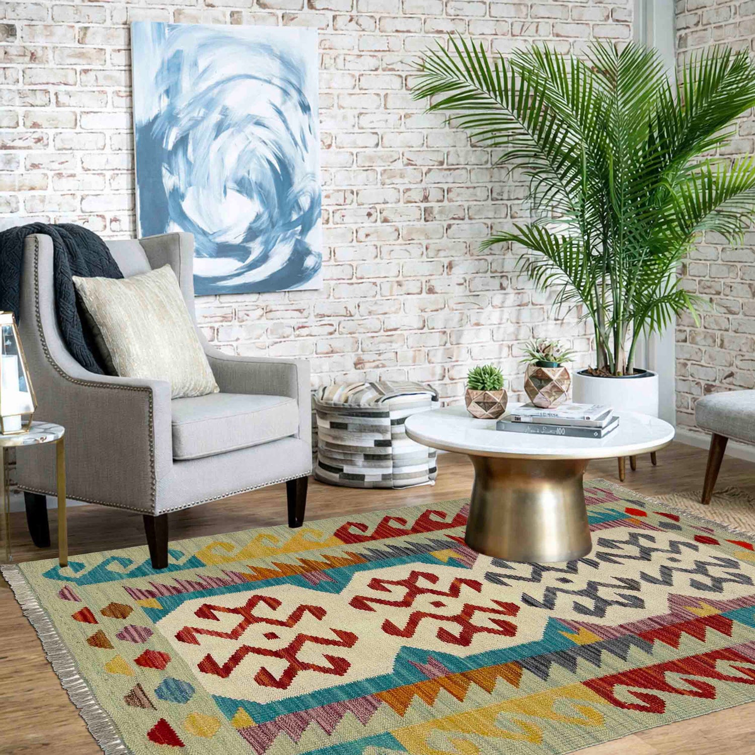 Hand Made Afghan Kilim 2' 7" x 4' 2" ft / 80 x 126 cm - No. R39018