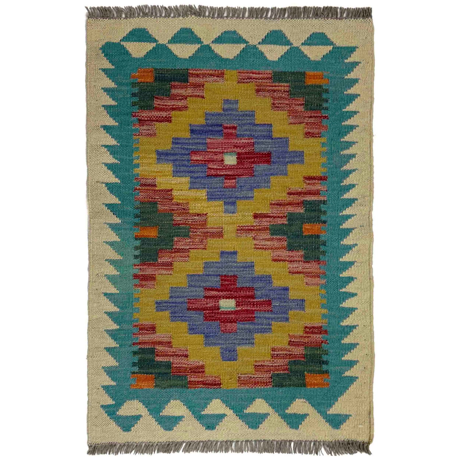 Handmade Turkish Design Wool Kilim 1' 11" x 2' 11" ft / 59 x 90 cm - No. R39022