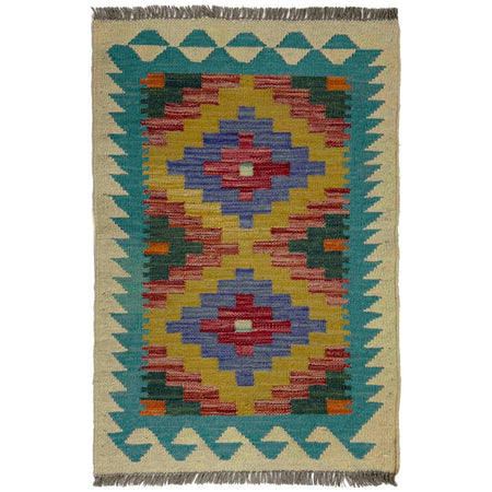 Handmade Turkish Design Wool Kilim 1' 11" x 2' 11" ft / 59 x 90 cm - No. R39022